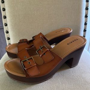 Torrid Women’s Platform Slip On Sandals Faux Leather Brown Size 12WW Wide